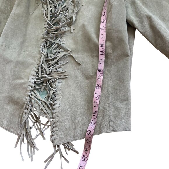 Vintage Dialogue Suede Leather Fringe Open Front Jacket Women's 2X Moss Green - Picture 6 of 8